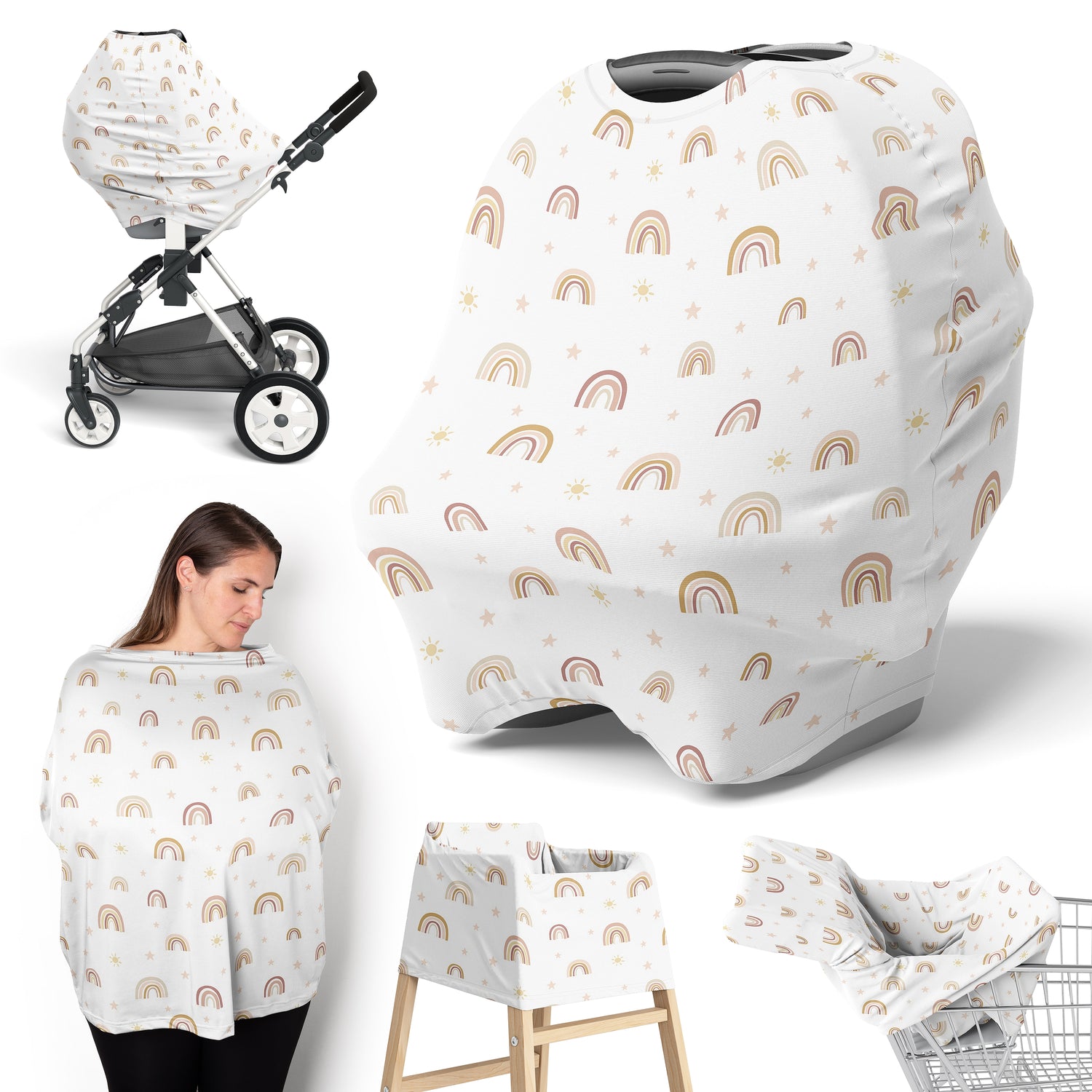 Boho Rainbow Collection Multi Use Baby Car Seat and Nursing Cover