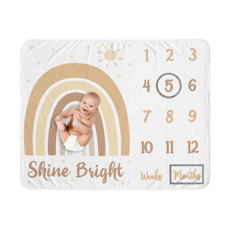 Boho Rainbow Neutral Collection Monthly Milestone Baby Blanket