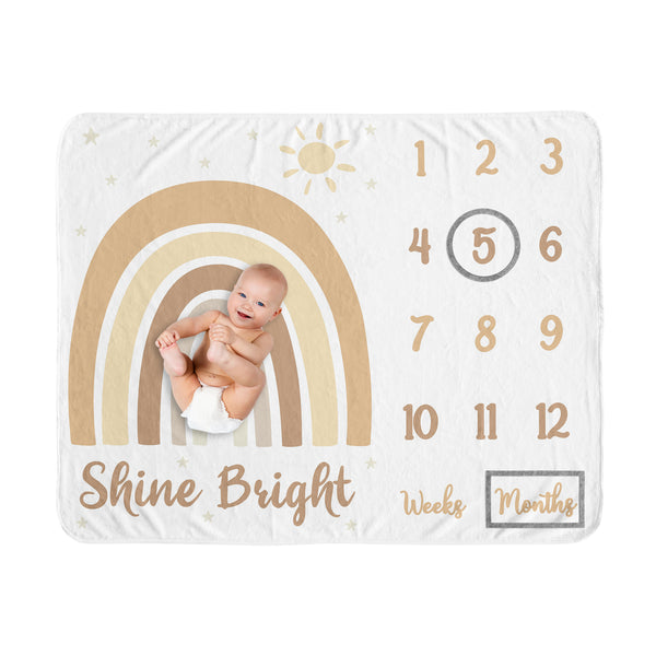 Boho Rainbow Neutral Collection Monthly Milestone Baby Blanket