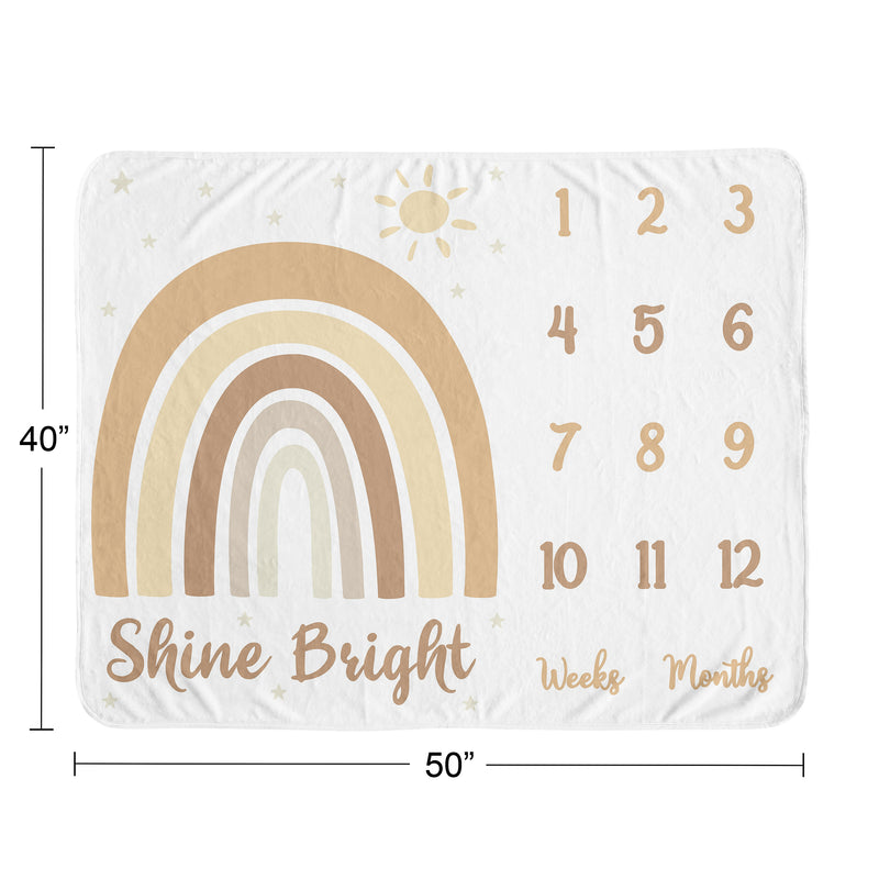 Boho Rainbow Neutral Collection Monthly Milestone Baby Blanket