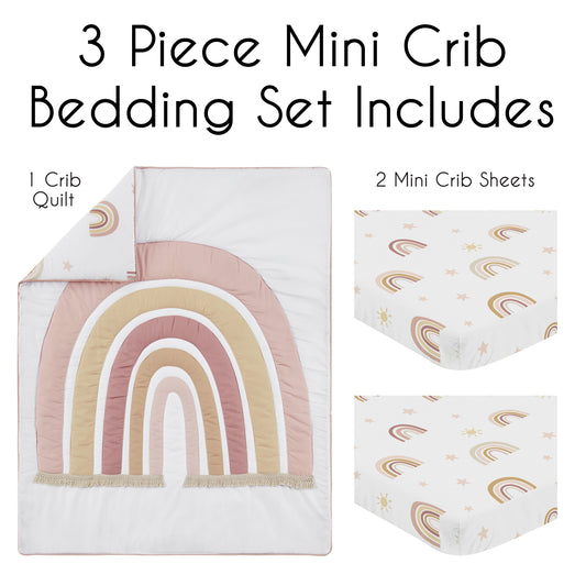 Boho Rainbow Collection 3 Piece Mini Crib Bedding Set