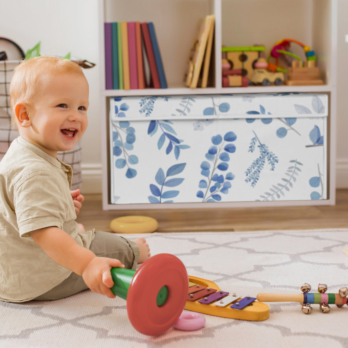 Botanical Blue Collection Fabric Toy Bin Storage
