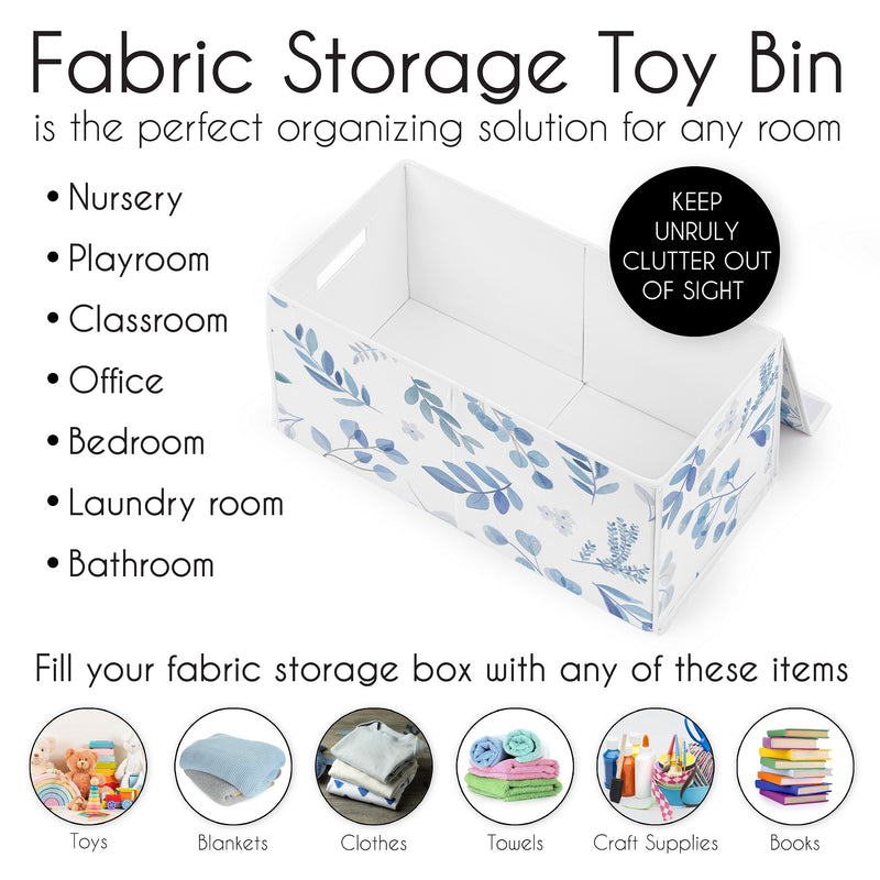 Botanical Blue Collection Fabric Toy Bin Storage