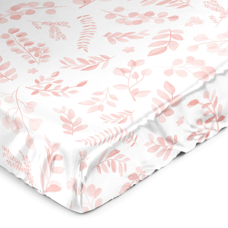 Botanical Blush Pink Collection Satin Fitted Crib Sheet