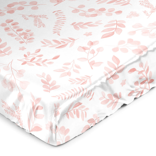 Botanical Blush Pink Collection Satin Fitted Crib Sheet