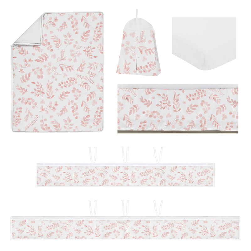 Botanical Blush Pink Collection Sweet Jojo Designs 6 Piece Crib Bedding + BreathableBaby Breathable Mesh Liner