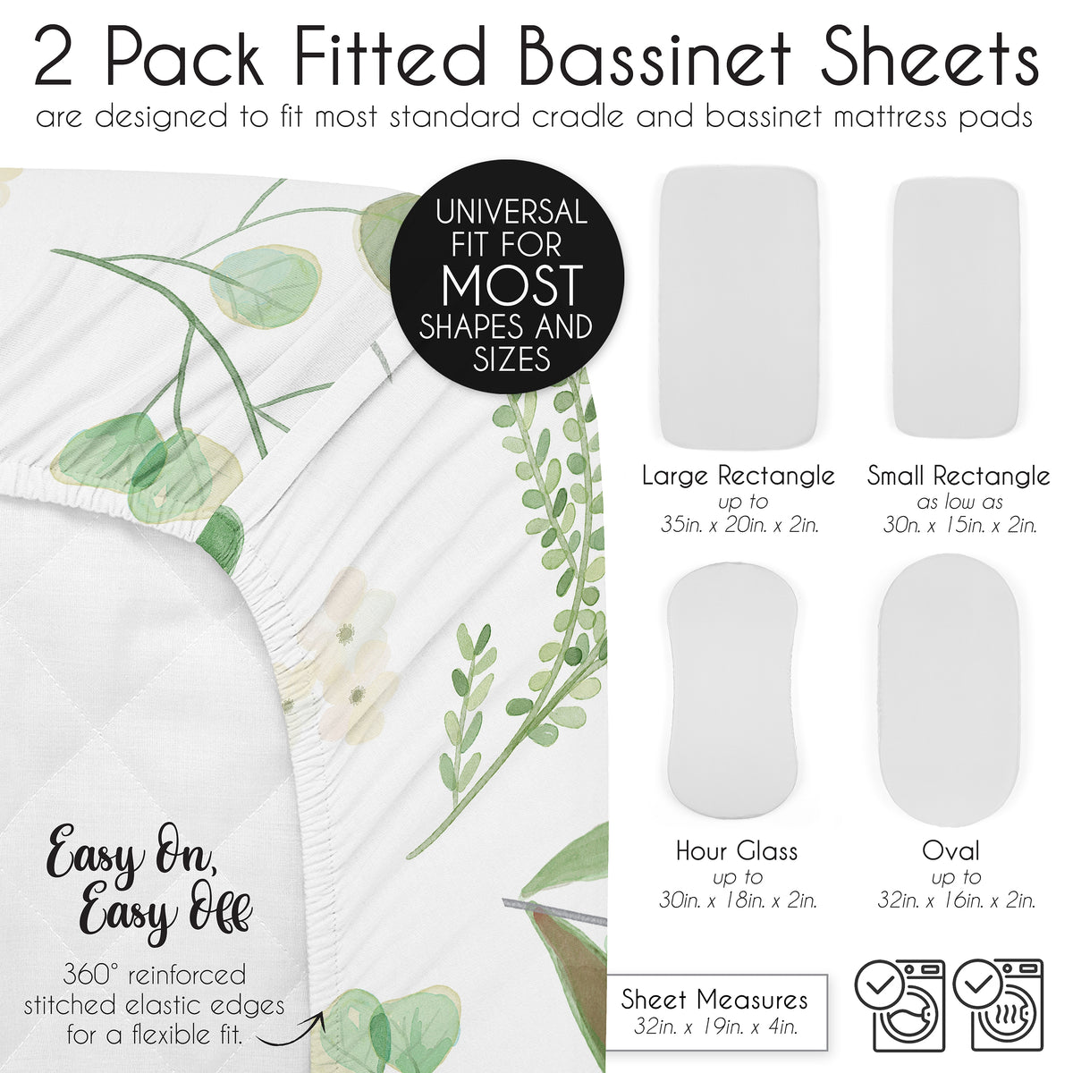 Botanical Collection 2 Pack Baby Bassinet Fitted Sheets