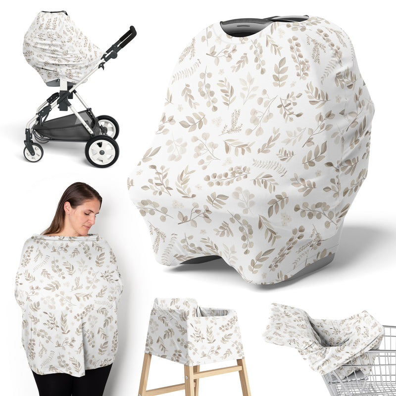 Botanical Taupe Collection Multi Use Baby Car Seat and Nursing Cover