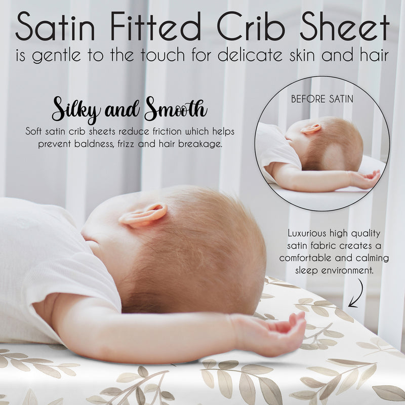 Botanical Taupe Collection Satin Fitted Crib Sheet