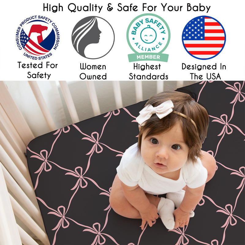 Ballerina and Ballet Bows Black Collection Crib Sheet