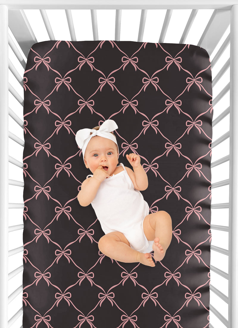 Ballerina and Ballet Bows Black Collection Crib Sheet