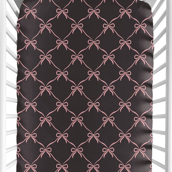 Ballerina and Ballet Bows Black Collection Crib Sheet
