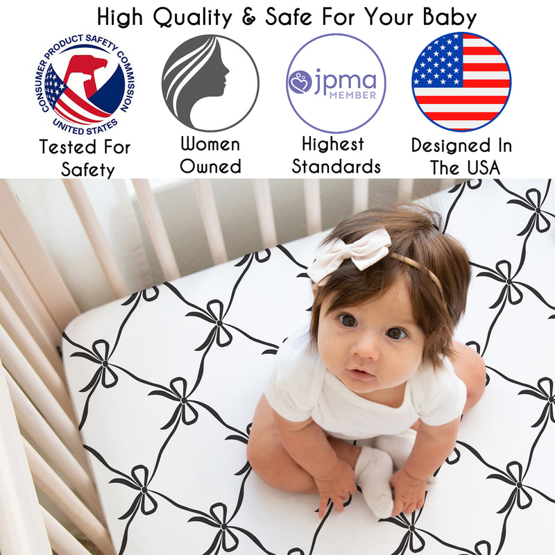 Ballerina and Ballet Bows Black Collection Crib Sheet - Black and White Bow Print