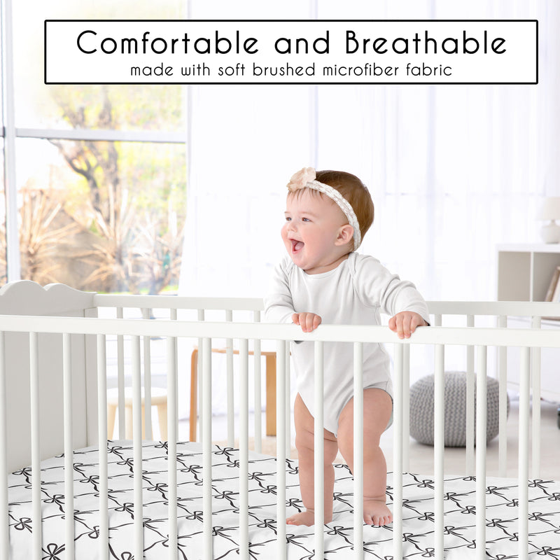 Ballerina and Ballet Bows Black Collection Crib Sheet - Black and White Bow Print