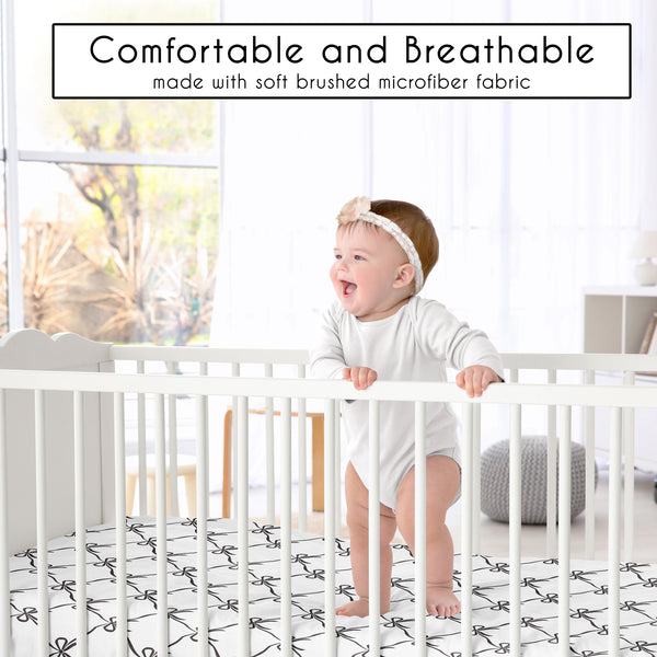 Ballerina and Ballet Bows Black Collection Crib Sheet - Black and White Bow Print alternate view