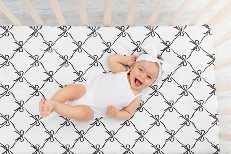 Ballerina and Ballet Bows Black Collection Crib Sheet - Black and White Bow Print