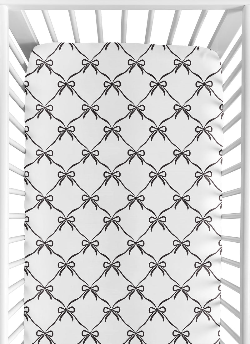 Ballerina and Ballet Bows Black Collection Crib Sheet - Black and White Bow Print