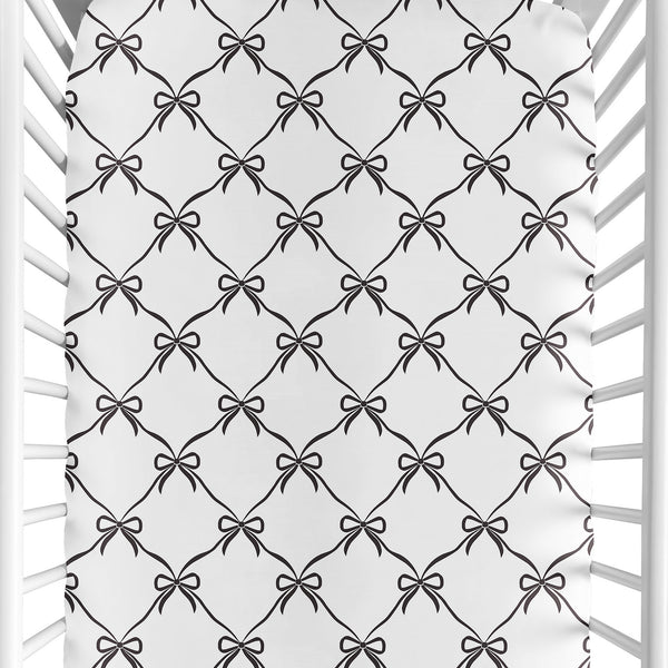 Ballerina and Ballet Bows Black Collection Crib Sheet - Black and White Bow Print