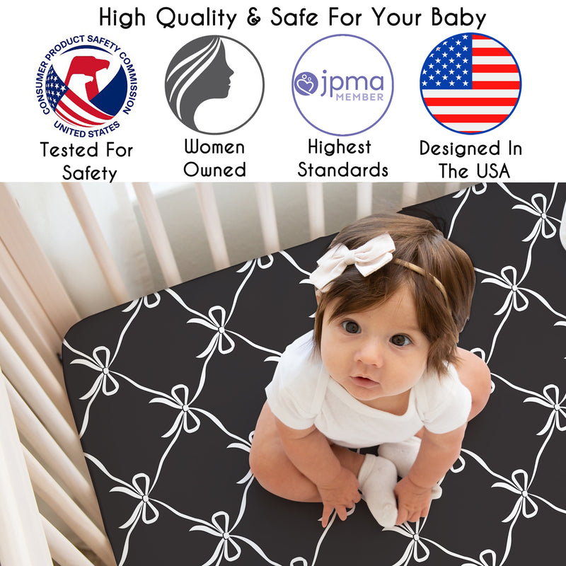 Ballerina and Ballet Bows Black Collection Crib Sheet