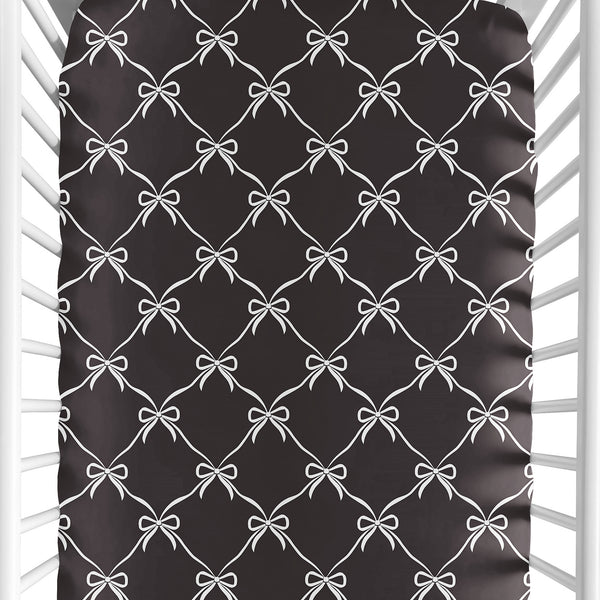 Ballerina and Ballet Bows Black Collection Crib Sheet