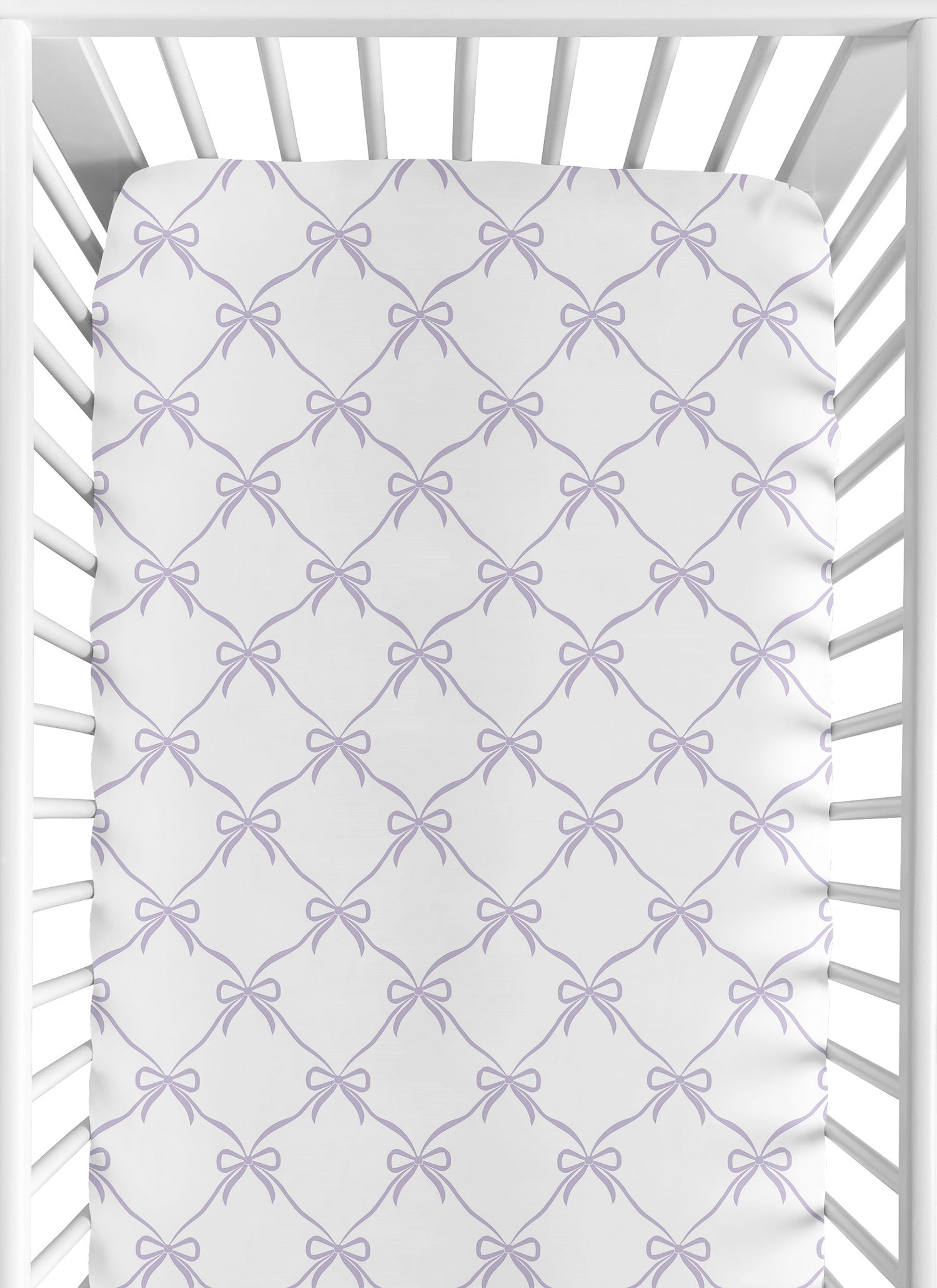 Ballerina and Ballet Bows Purple Collection Crib Sheet - White and Lavender Bow Print