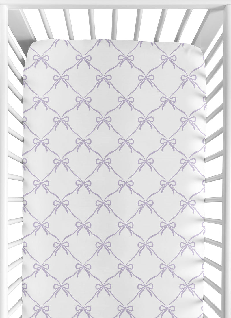 Ballerina and Ballet Bows Purple Collection Crib Sheet - White and Lavender Bow Print