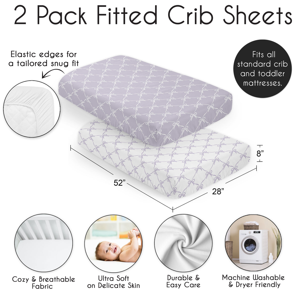 Ballerina and Ballet Bows Purple Collection 2 Pack Crib Sheets