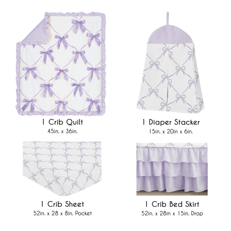Ballerina and Ballet Bows Purple Collection 4 Piece Crib Bedding