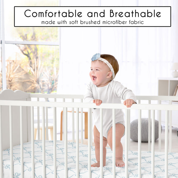 Ballerina and Ballet Bows Blue Collection Crib Sheet alternate view