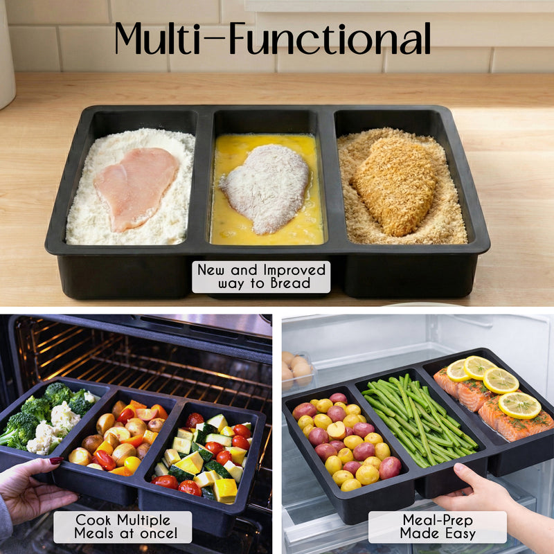 Silicone 3 Sectioned Chicken Breading Station Dredging Tray