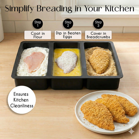 Silicone 3 Sectioned Chicken Breading Station Dredging Tray