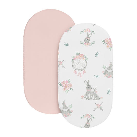 Bunny Floral Collection 2 Pack Baby Bassinet Fitted Sheets