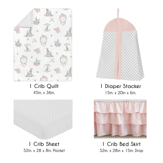 Bunny Floral Collection 4 Piece Bumperless Crib Bedding