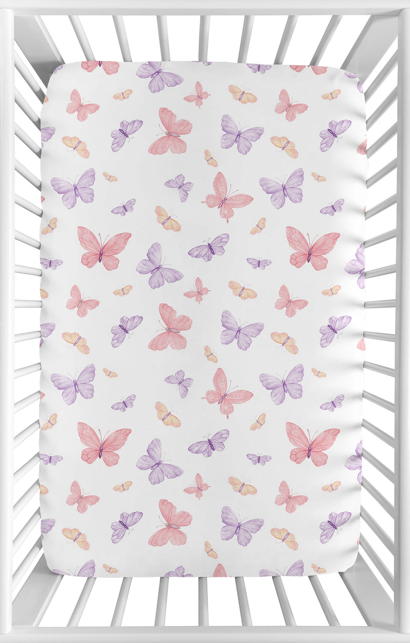 Butterfly Blush Pink and Purple Collection Mini Crib Sheet