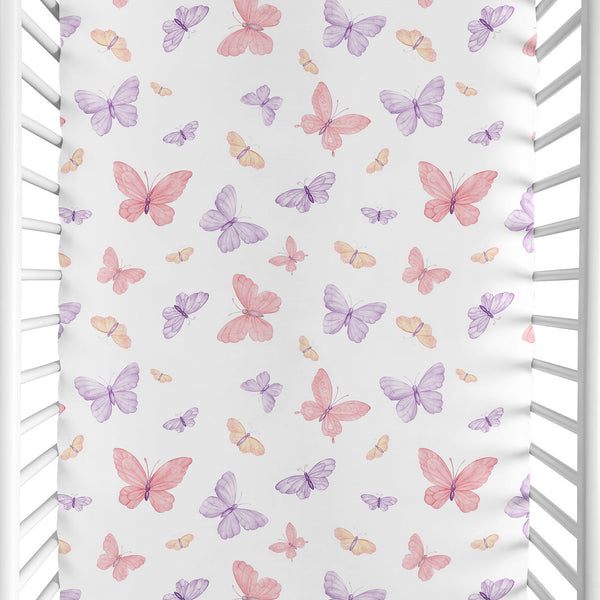 Butterfly Blush Pink and Purple Collection Mini Crib Sheet