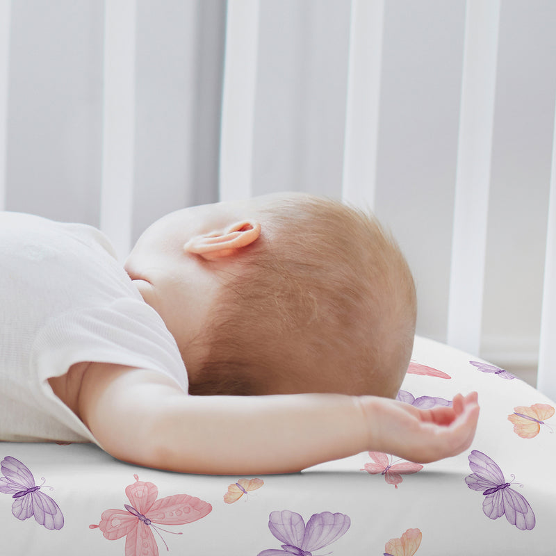Butterfly Blush Pink and Purple Collection 2 Pack Baby Bassinet Fitted Sheets