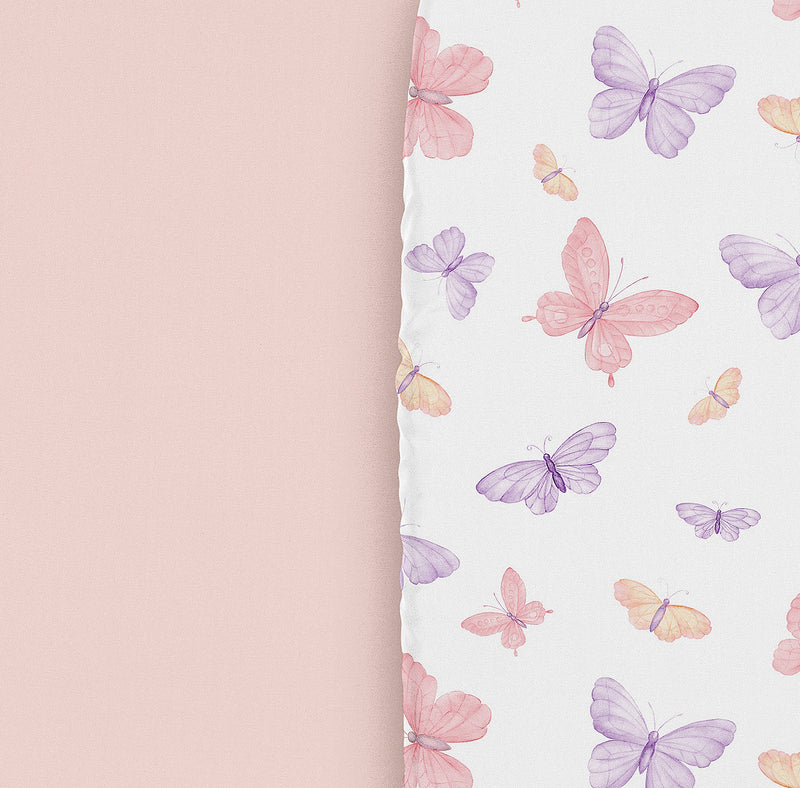 Butterfly Blush Pink and Purple Collection 2 Pack Baby Bassinet Fitted Sheets