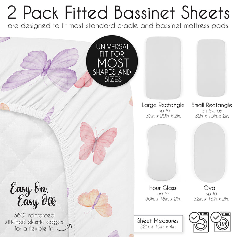 Butterfly Blush Pink and Purple Collection 2 Pack Baby Bassinet Fitted Sheets