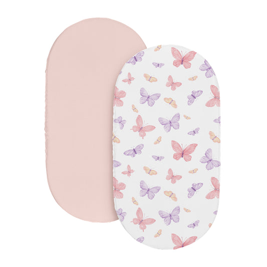 Butterfly Blush Pink and Purple Collection 2 Pack Baby Bassinet Fitted Sheets