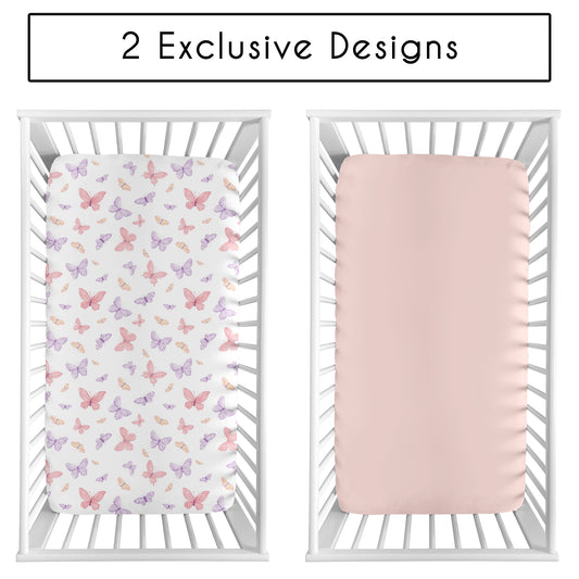 Butterfly Blush Pink and Purple Collection 2 Pack Crib Sheets