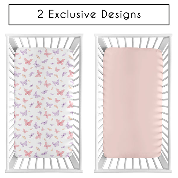 Butterfly Blush Pink and Purple Collection 2 Pack Crib Sheets alternate view