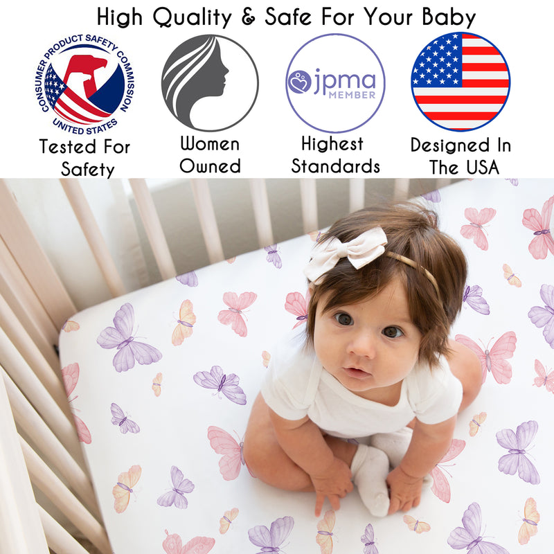 Butterfly Blush Pink and Purple Collection 3 Piece Crib Bedding