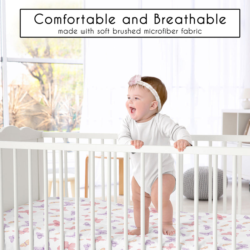 Butterfly Blush Pink and Purple Collection 3 Piece Crib Bedding