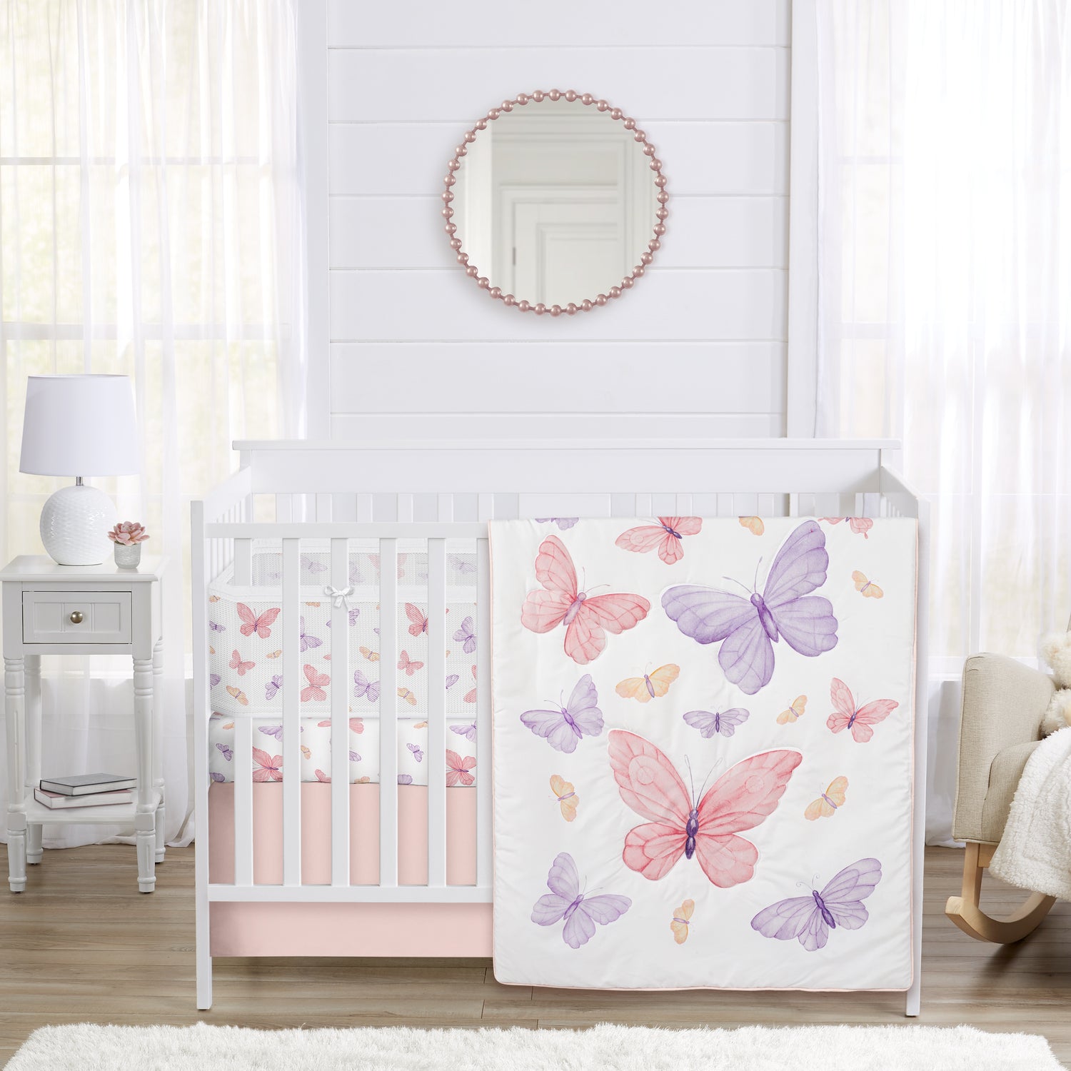 Butterfly Blush Pink and Purple Collection Sweet Jojo Designs 5 Piece Crib Bedding + BreathableBaby Breathable Mesh Liner