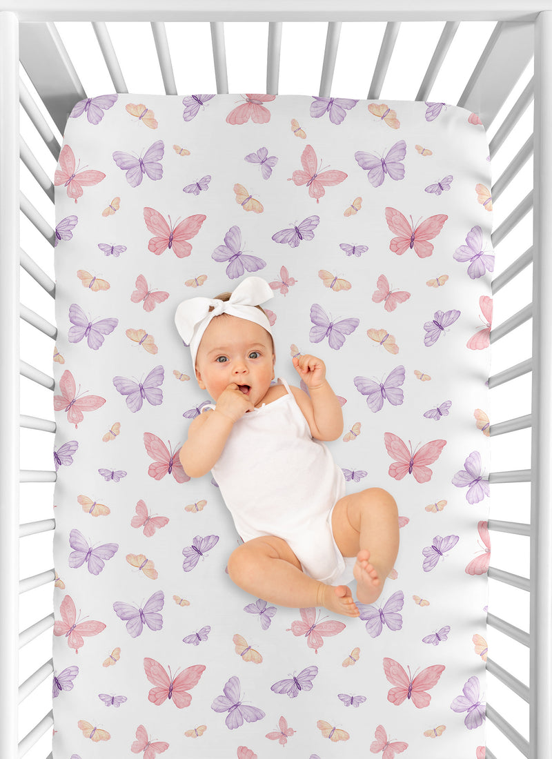 Butterfly Blush Pink and Purple Collection Crib Sheet