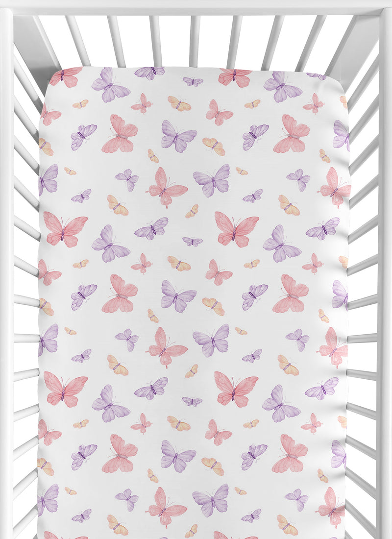 Butterfly Blush Pink and Purple Collection Crib Sheet