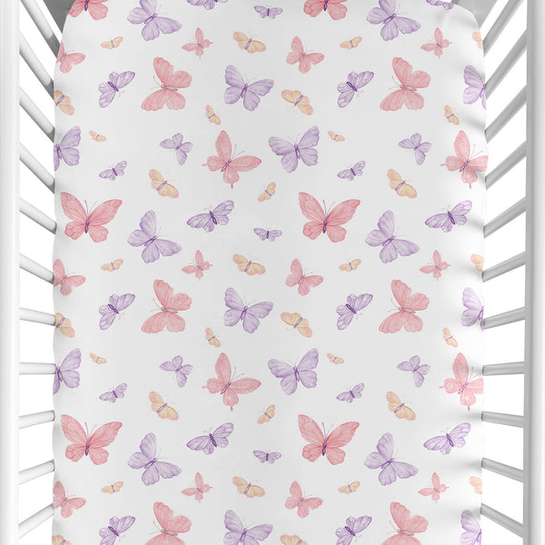 Butterfly Blush Pink and Purple Collection Crib Sheet