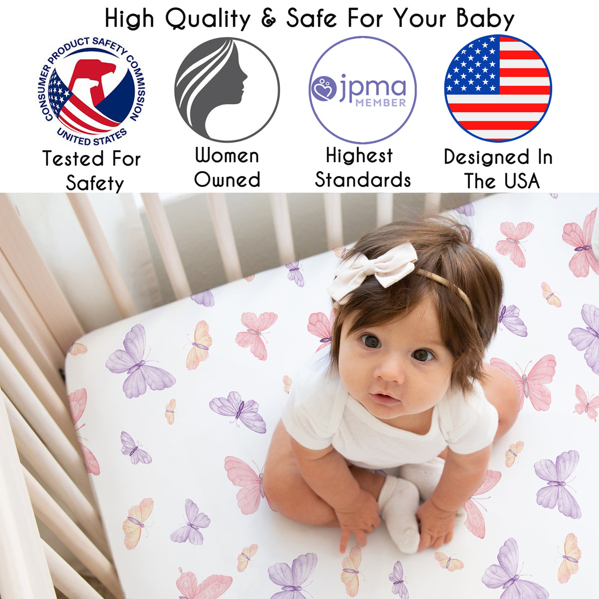 Butterfly Blush Pink and Purple Collection Sweet Jojo Designs 5 Piece Crib Bedding + BreathableBaby Breathable Mesh Liner