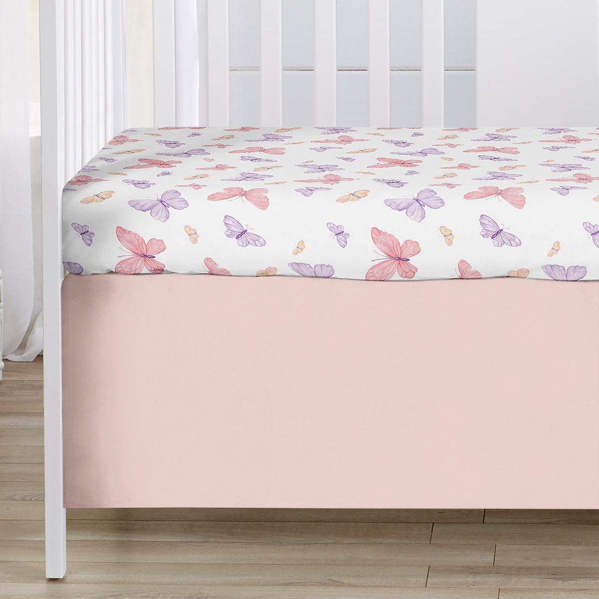 Butterfly Blush Pink and Purple Collection Sweet Jojo Designs 5 Piece Crib Bedding + BreathableBaby Breathable Mesh Liner