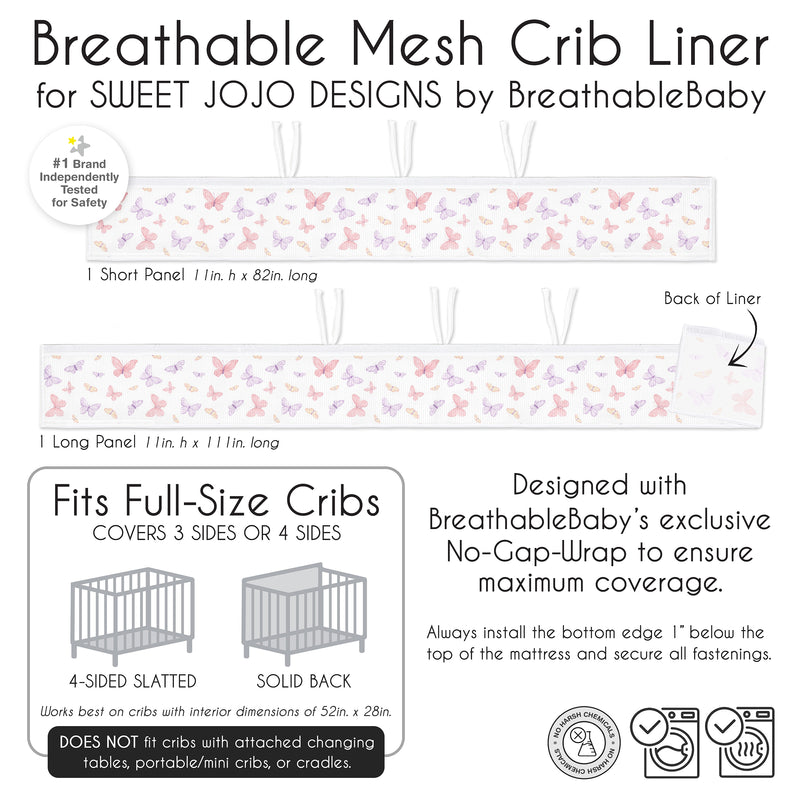 Butterfly Blush Pink and Purple Collection Sweet Jojo Designs + BreathableBaby Breathable Mesh Crib Liner